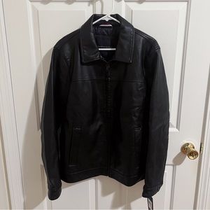 Vintage Black Leather Bomber Jacket